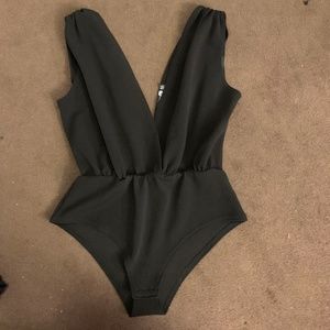 Low Neck Line Black Bodysuit